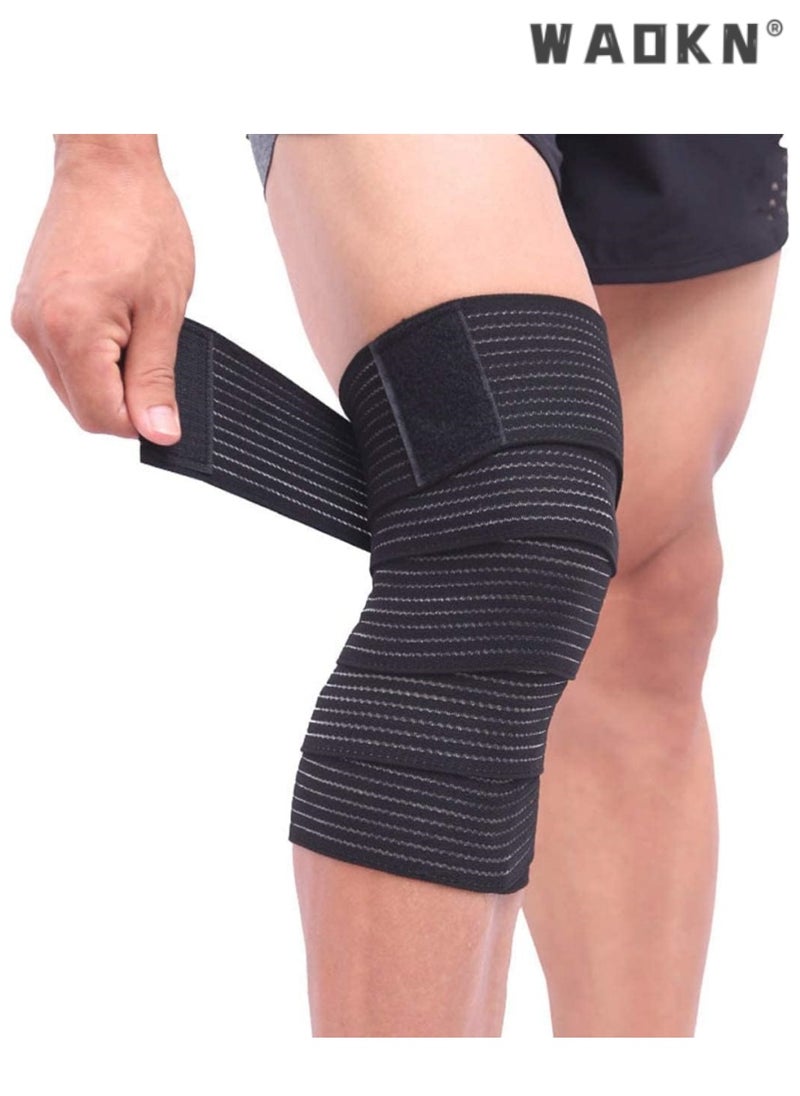 WAOKN Knee Brace, 2 Pack Compression Knee Brace, Adjustable Knee Brace Strap with Hook and Loop Closure, Adjustable Knee Brace Support for Men and Women Squat Weightlifting Running Exercise Black  - Image 1