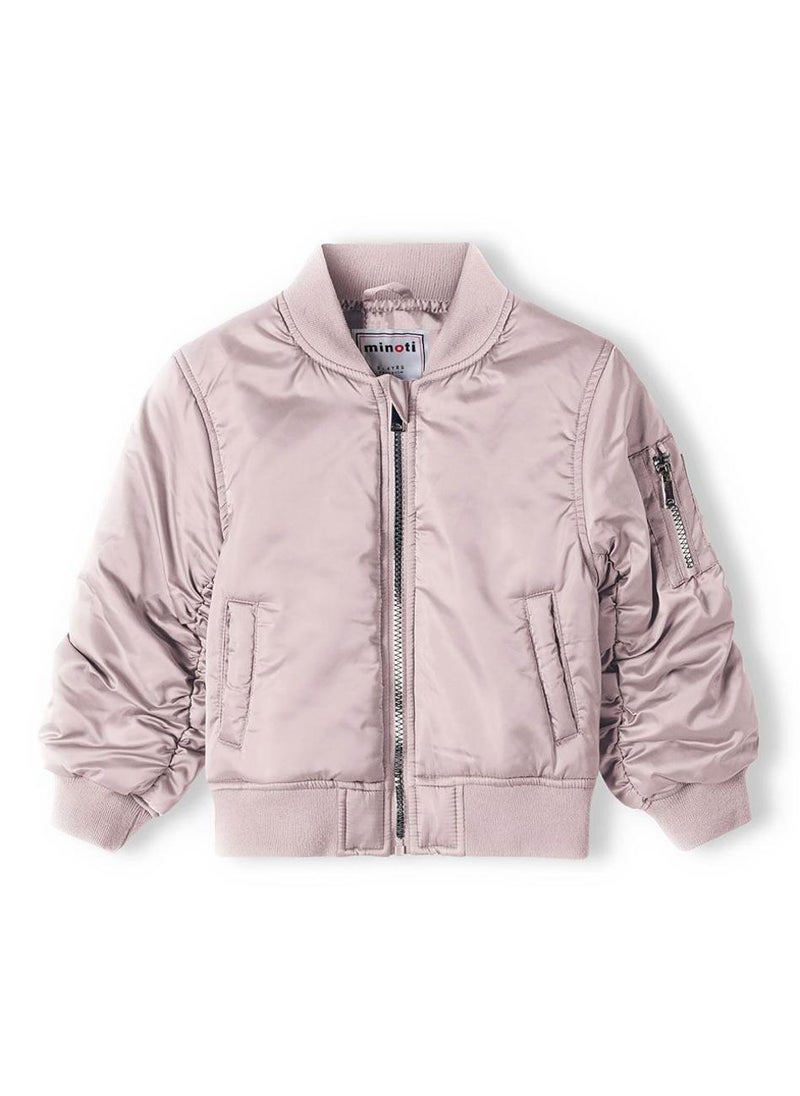 MINOTI Kids Girls Bomber Jacket with Sleeve Pocket and Zip Front  - Image 3