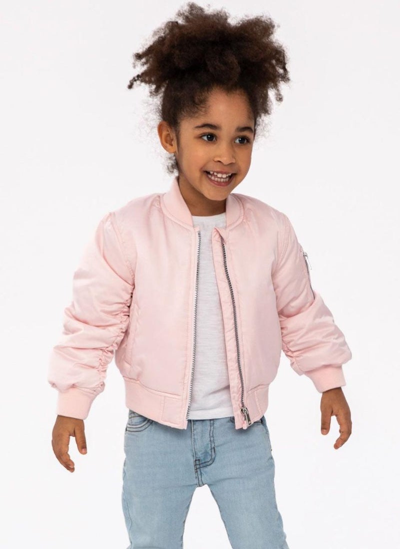 MINOTI Kids Girls Bomber Jacket with Sleeve Pocket and Zip Front  - Image 1