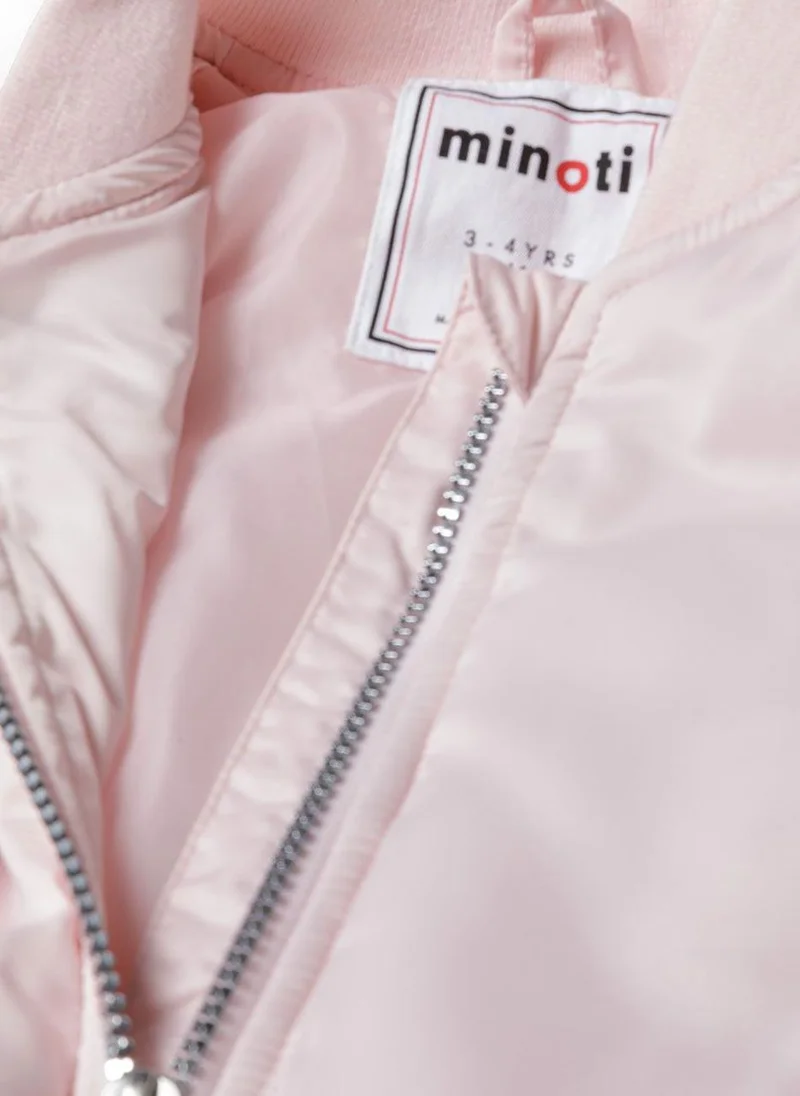 MINOTI Kids Girls Bomber Jacket with Sleeve Pocket and Zip Front