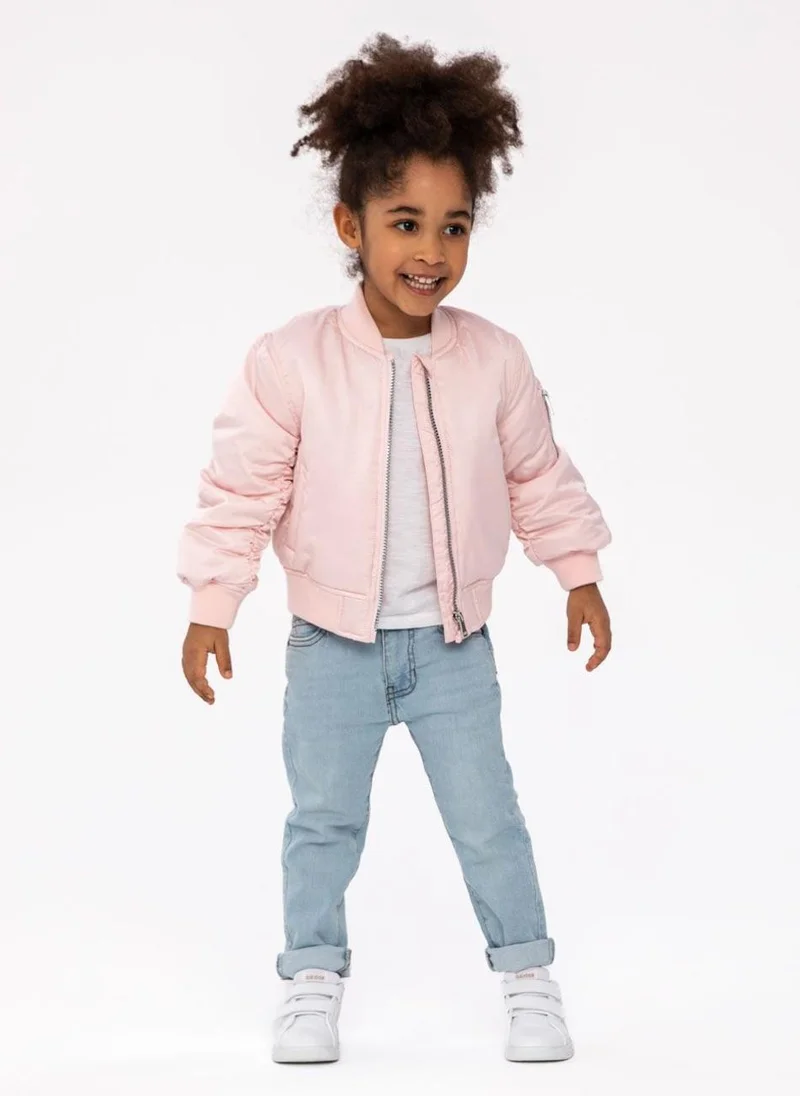 MINOTI Kids Girls Bomber Jacket with Sleeve Pocket and Zip Front