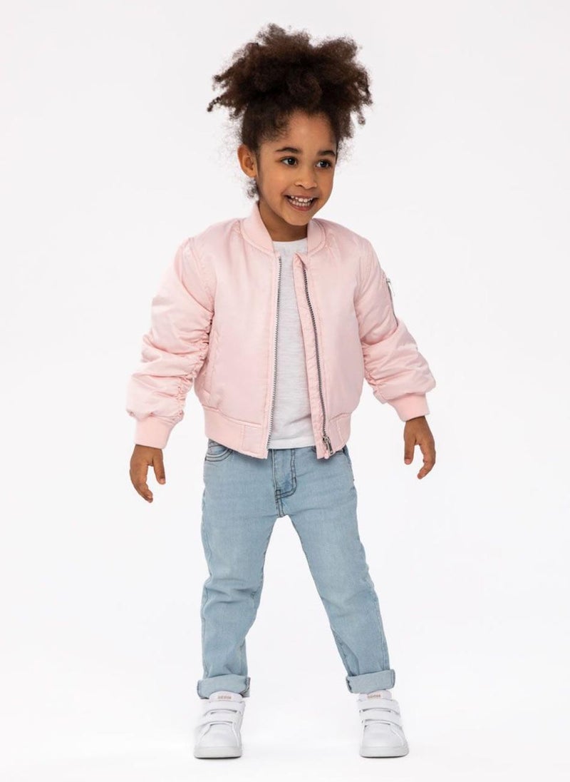 MINOTI Kids Girls Bomber Jacket with Sleeve Pocket and Zip Front  - Image 2
