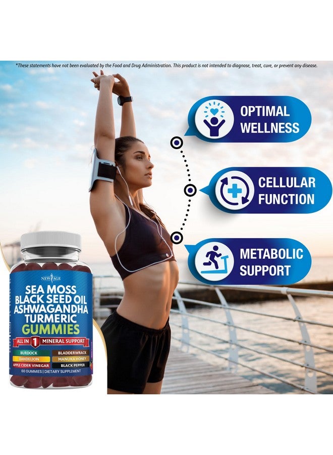 New Age Sea Moss Gummies, Sea Moss, Black Seed, Ashwagandha, Turmeric, Manuka Honey, ACV, Dandelion, Black Pepper, Burdock, Bladderwrack, Vegan- 180 Count - Image 2