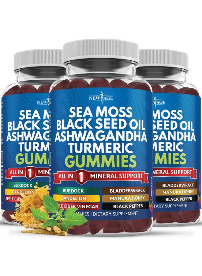 New Age Sea Moss Gummies, Sea Moss, Black Seed, Ashwagandha, Turmeric, Manuka Honey, ACV, Dandelion, Black Pepper, Burdock, Bladderwrack, Vegan- 180 Count - Image 1
