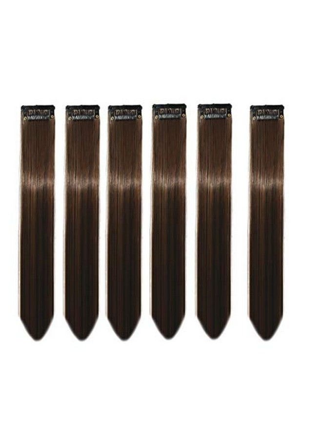 Paradise Hair Streak Colored Extension Highlighter For Women And Girls (Set Of 6Pc) (Medium Brown)  - Image 2