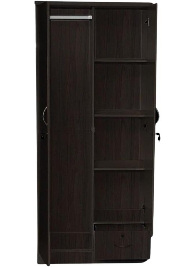 Multi Home Furniture 2 Door Wooden Wardrobe with Mirror & Storage Drawer in Wenge Finish – Modern Design  - Image 2