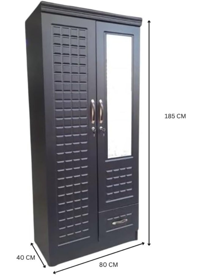 Multi Home Furniture 2 Door Wooden Wardrobe with Mirror & Storage Drawer in Wenge Finish – Modern Design  - Image 3