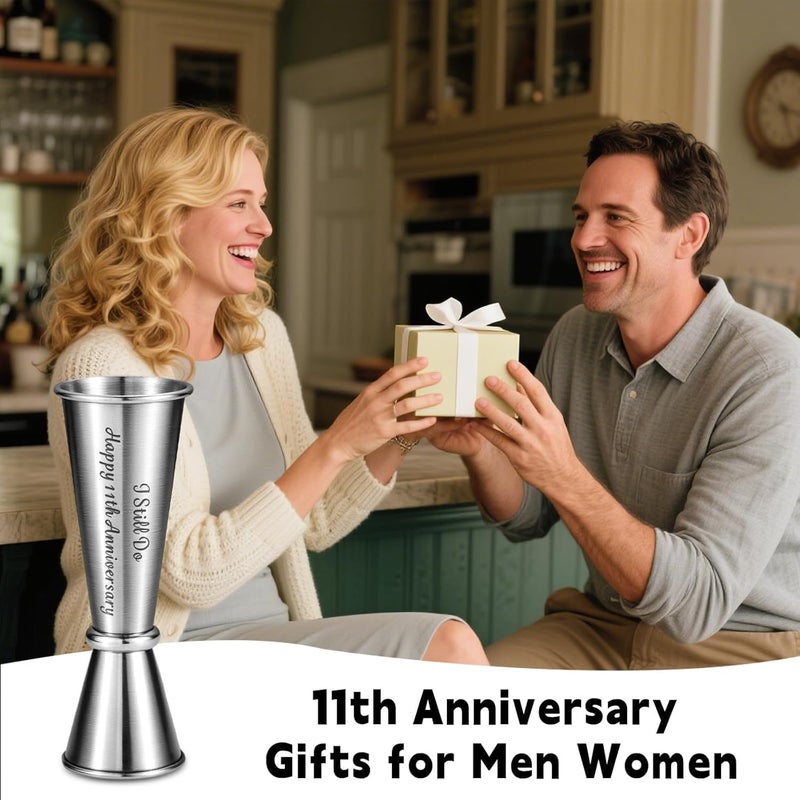 Vanlovemac 11 Year Anniversary Steel Gifts for Him Her 11 Year Wedding Anniversary Steel Gifts for Women Men Couple Steel Jigger 2 OZ 1 OZ for 11th Anniversary Cocktail Jigger Present for Husband Wife Boyfriend - Image 3