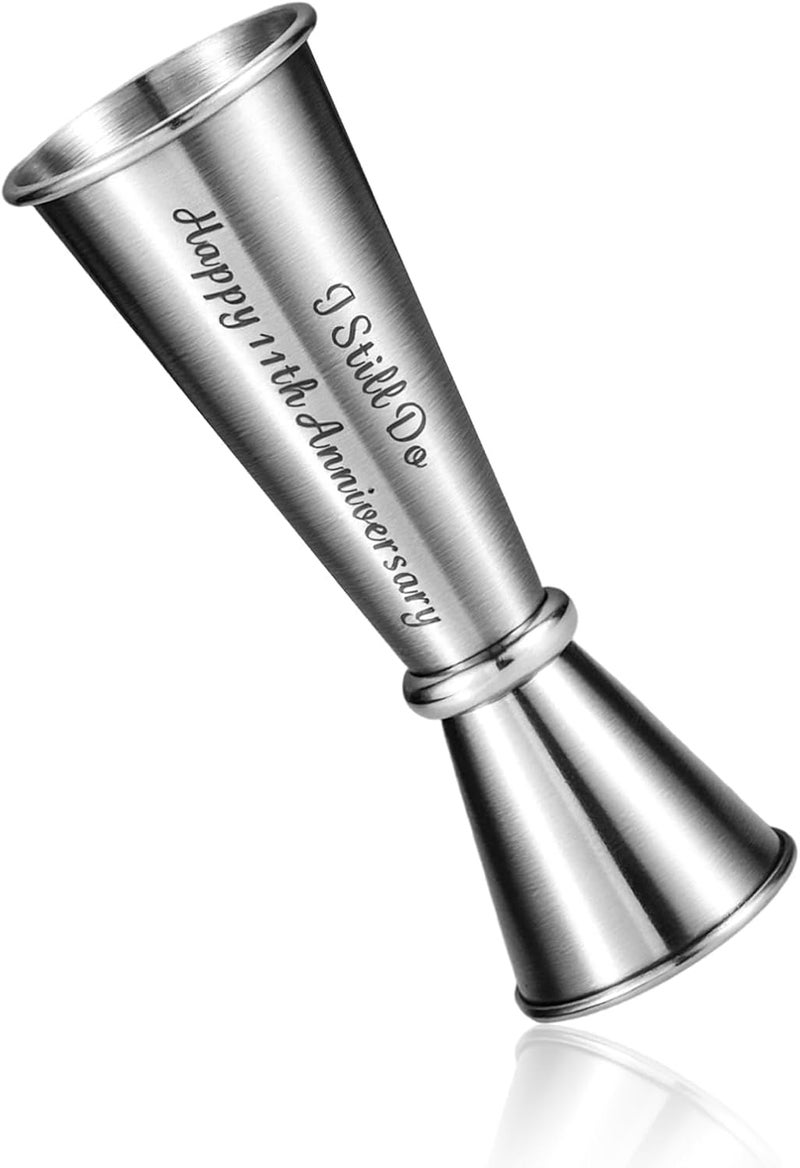Vanlovemac 11 Year Anniversary Steel Gifts for Him Her 11 Year Wedding Anniversary Steel Gifts for Women Men Couple Steel Jigger 2 OZ 1 OZ for 11th Anniversary Cocktail Jigger Present for Husband Wife Boyfriend - Image 1