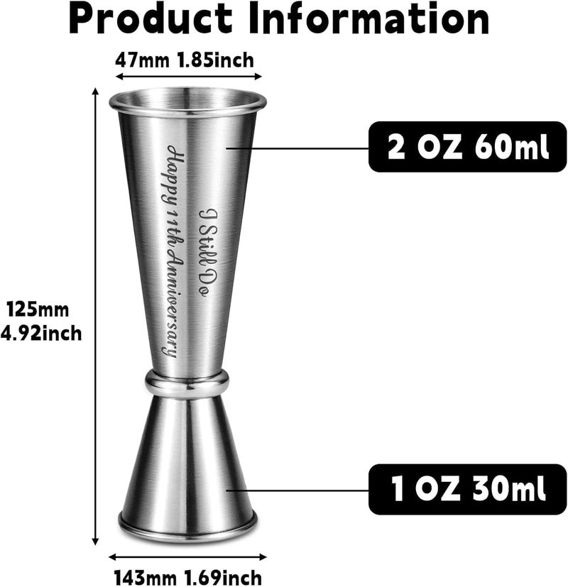 Vanlovemac 11 Year Anniversary Steel Gifts for Him Her 11 Year Wedding Anniversary Steel Gifts for Women Men Couple Steel Jigger 2 OZ 1 OZ for 11th Anniversary Cocktail Jigger Present for Husband Wife Boyfriend - Image 2