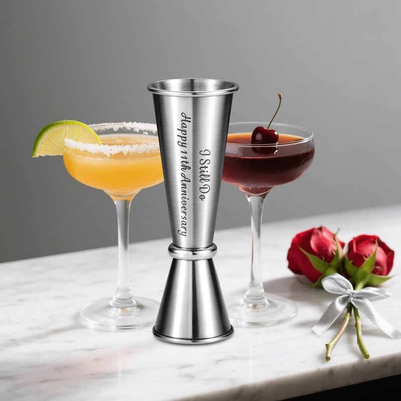 Vanlovemac 11 Year Anniversary Steel Gifts for Him Her 11 Year Wedding Anniversary Steel Gifts for Women Men Couple Steel Jigger 2 OZ 1 OZ for 11th Anniversary Cocktail Jigger Present for Husband Wife Boyfriend - Image 5