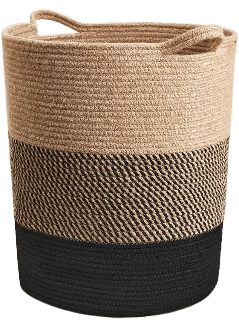 ALBY ALBY Laundry Basket Large Laundry Hamper Woven Baskets for Storage 178 x 158 x 138 Wicker Laundry Basket for Living Room Dirty Clothes Basket Baby Hamper for Nursery Black Jute  - Image 1
