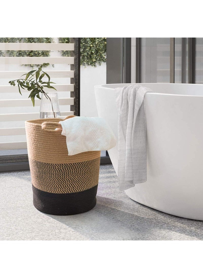ALBY ALBY Laundry Basket Large Laundry Hamper Woven Baskets for Storage 178 x 158 x 138 Wicker Laundry Basket for Living Room Dirty Clothes Basket Baby Hamper for Nursery Black Jute  - Image 2