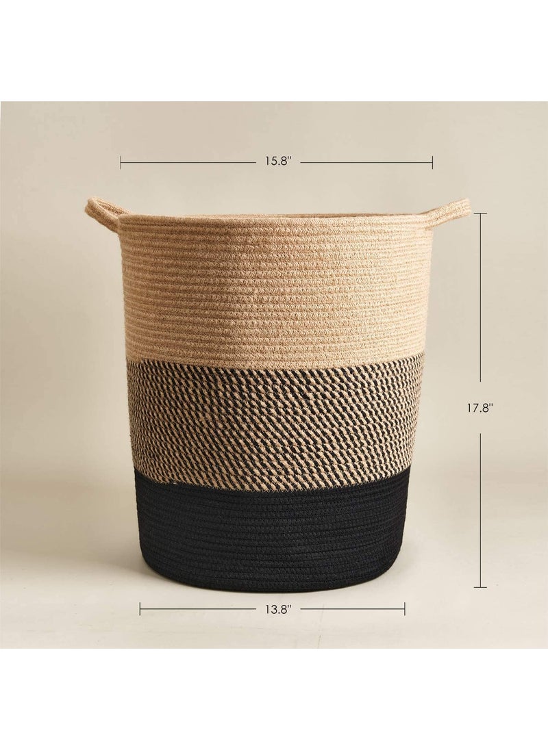 ALBY ALBY Laundry Basket Large Laundry Hamper Woven Baskets for Storage 178 x 158 x 138 Wicker Laundry Basket for Living Room Dirty Clothes Basket Baby Hamper for Nursery Black Jute  - Image 4