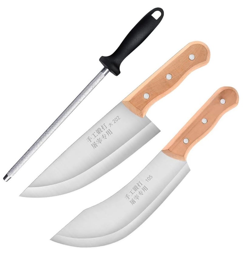 Captoola سكين كابتولا للمطبخ مع عصا شحذ سكين لحم حادة للغاية من الفولاذ المقاوم للصدأ عالي الكربون مع شفرة مطروقة لتقطيع اللحم وتقطيع الخضار - عبوة من 3 - Image 1