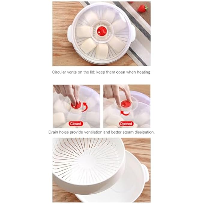 سلة طهي بالبخار من الدرجة الغذائية في الميكروويف، وعاء طهي بالبخار مع غطاء للخضراوات والكعك والأرز واليخنات والخضراوات والأسماك وأطعمة الأطفال والعشاء - Image 5
