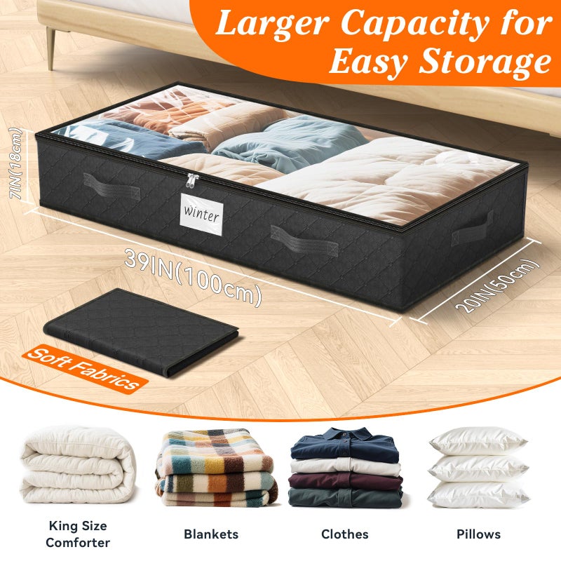SpaceWhisper 90L Under Bed Storage Containers, 4-Pack Storage Bins with Clear Top, Foldable Closet Organizers and Storage with Label Holder for Clothing, Blankets, Comforter & Pillows(Black) - Image 2