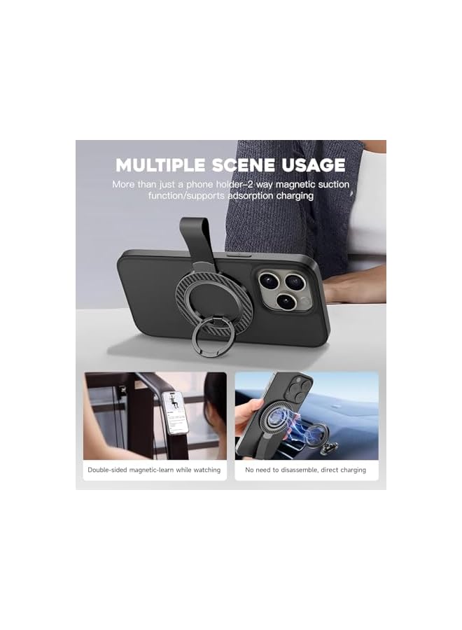 Green Tiger Magnetic Phone Ring Holder, Double-Sided MagSafe Compatible, 360° Rotation, 110° Flip Stand,Fit for iPhone 15/14/13/12/11 Series, Samsung Galaxy, Black - Image 2