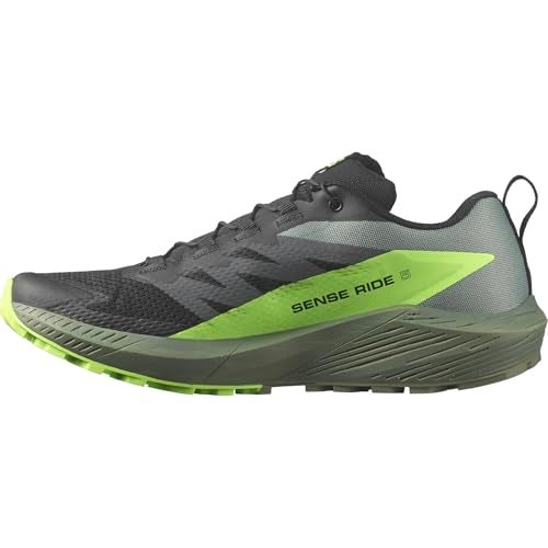 Salomon Men’s Sense Ride 5 Trail Running Shoes - Black/Laurel Wreath/Green Gecko - 10.5 - Image 1