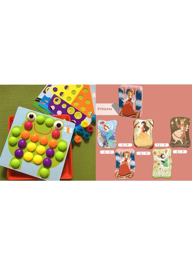 Mushroom Nail Puzzle Puzzle Board Large Particles Large Concentration Training Children 1-3 Years Old Baby Early Education-Color:12 Scene Mushroom Nails + Princess Advanced Puzzle  - Image 1