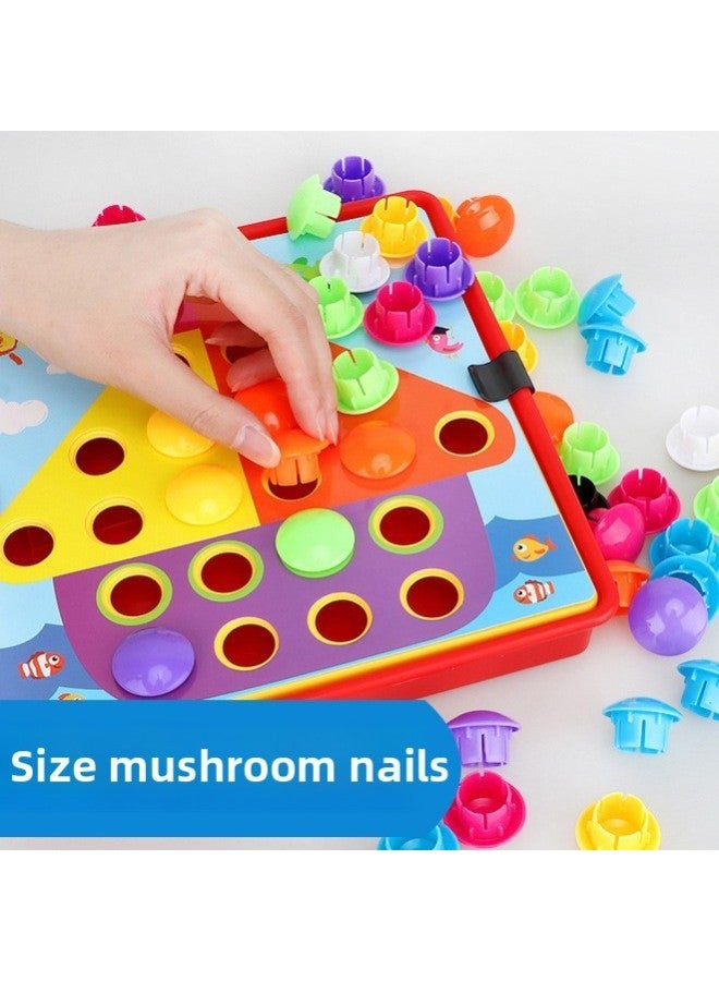 Mushroom Nail Puzzle Puzzle Board Large Particles Large Concentration Training Children 1-3 Years Old Baby Early Education-Color:12 Scene Mushroom Nails + Princess Advanced Puzzle  - Image 2