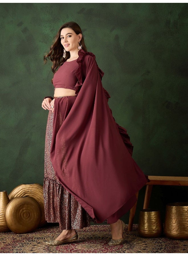 AKS Baigani Lehenga Choli with Foil print  - Image 4