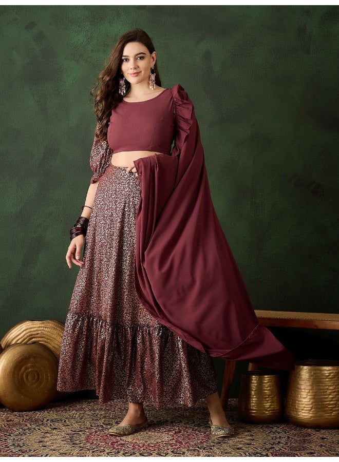 AKS Baigani Lehenga Choli with Foil print  - Image 5