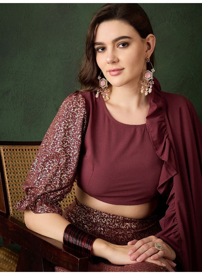 AKS Baigani Lehenga Choli with Foil print  - Image 2