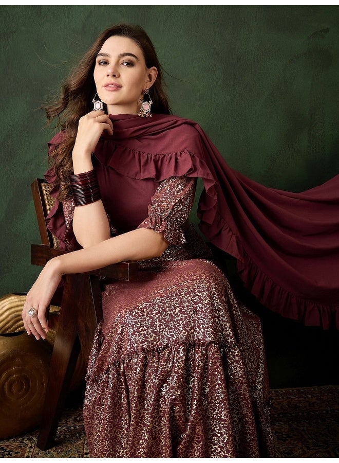 AKS Baigani Lehenga Choli with Foil print  - Image 1