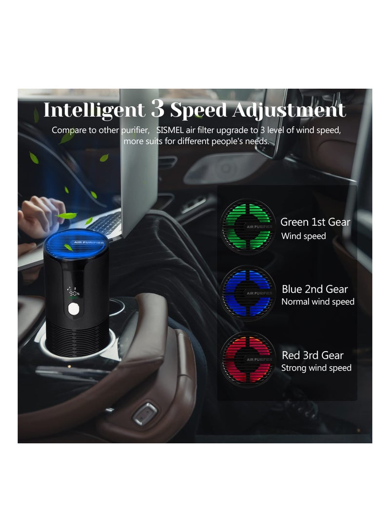 SYOSI Portable Mini Air Purifier for Car, Silent Car Air Purifier Rechargeable Air Purifier Ionizing Air Purifier with Display Screen Car Ionizer with HEPA Filter for Car,Home,and Office(Black) - Image 2
