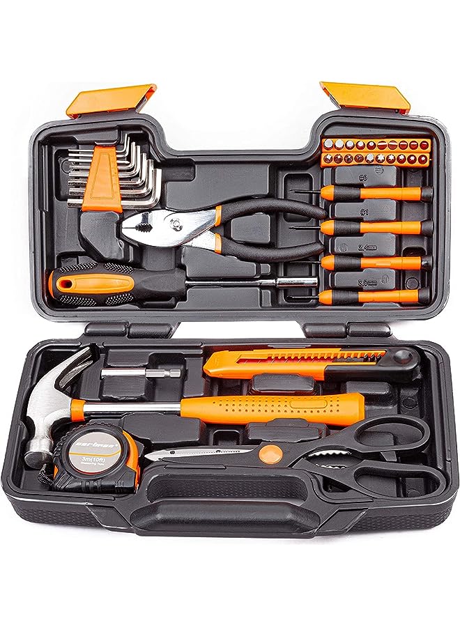 vesus Orange 39-Piece Tool Set - General Household Hand Tool Kit with Plastic Toolbox Storage Case - Image 1