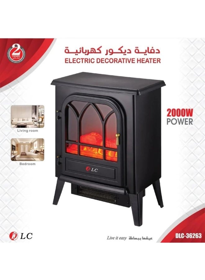 دي إل سي  مدفأة كهربائية ديكورية بقوة 2000 واط، لون أسود | DLC-36263 - Image 1