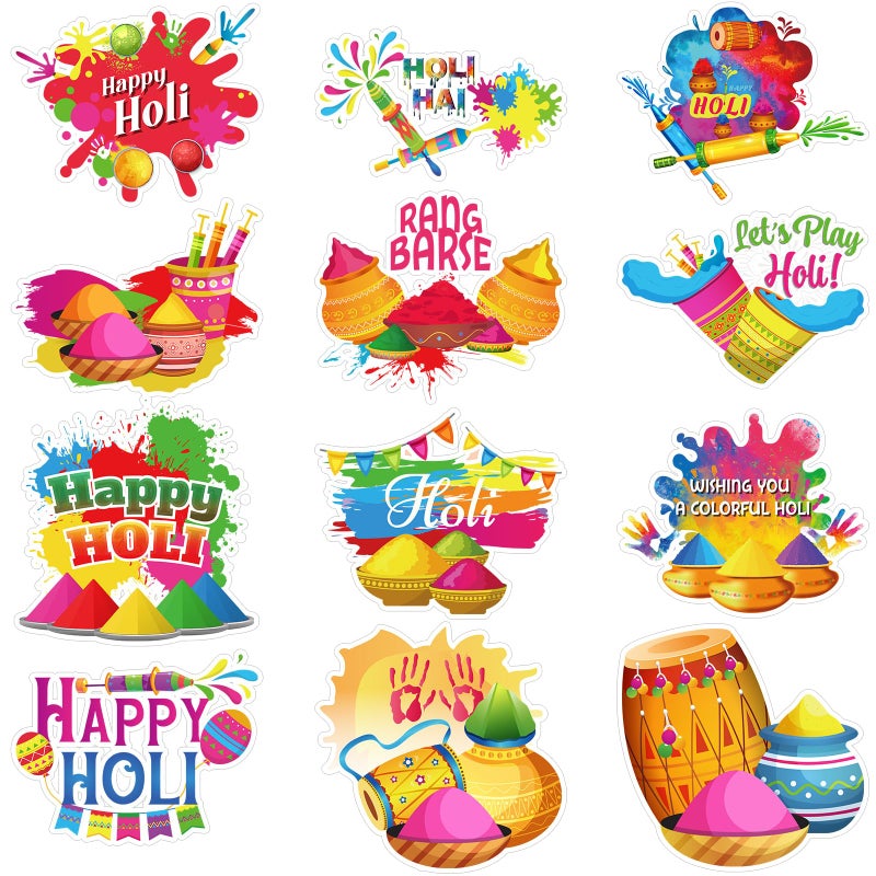 Sayglossy 60 Pcs Holi Classroom Bulletin Board Decorations Happy Holi Cutouts Holi Festival Decorations Indian Festival DIY Festival of Colors for Holi Party Supplies Home Classroom Office Decorations - Image 1
