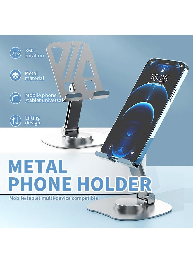 360° Desktop Cooling Phone Stand Metal Phone Holder with Non-slip Base Height Adjustment Foldable Portable Mount Compatible with All Phone Models - Image 2