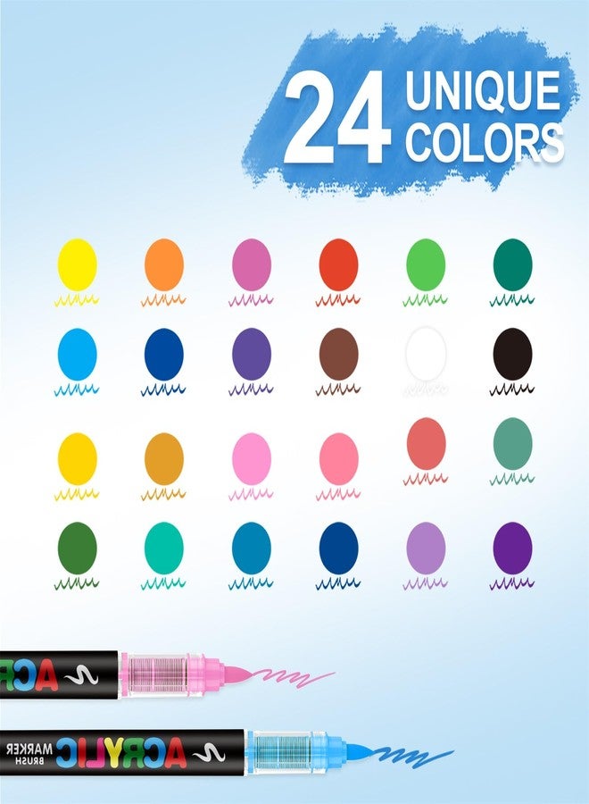 Guangna 24 Colors Direct Liquid Soft Head Acrylic Marker Pens,Tooli Art Acrylic Paint Markers, Brush Tip Acrylic Paint Pens, Ideal for Canvas, Wood, Stone, and DIY Crafts - Image 4