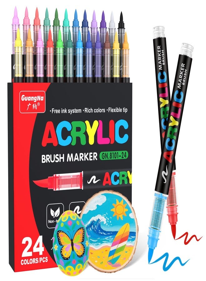 Guangna 24 Colors Direct Liquid Soft Head Acrylic Marker Pens,Tooli Art Acrylic Paint Markers, Brush Tip Acrylic Paint Pens, Ideal for Canvas, Wood, Stone, and DIY Crafts - Image 1