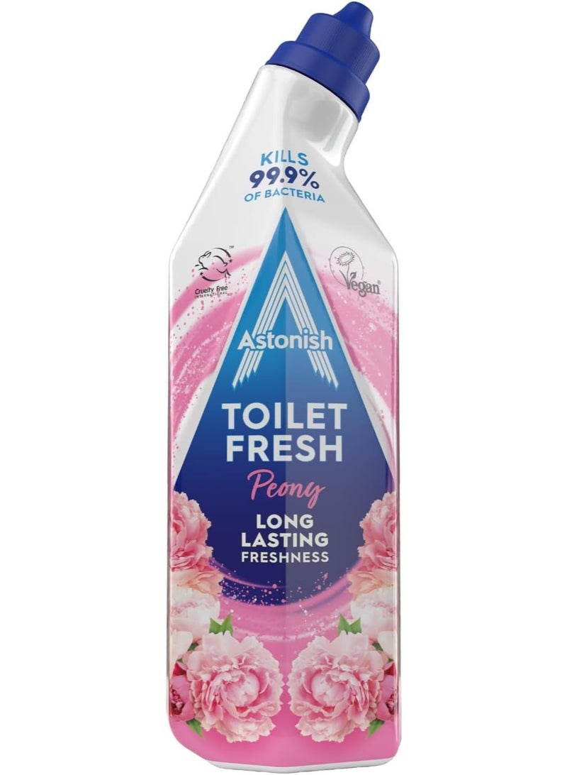 Astonish Toilet Fresh Peony Long Lasting Fragrance Kills 99.9% Bacteria 360 Degree Easy Cleaning Prevent Limescale Buildup Fast Working Cruelty Free Vegan 750ML - Image 1