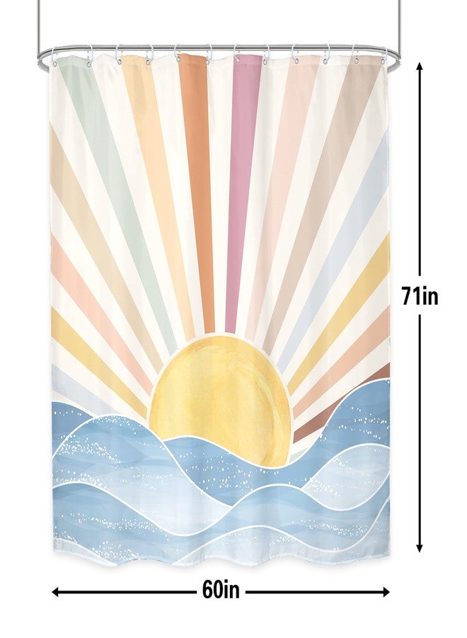 LGhtyro Boho Rainbow Sun Shower Curtain Bathroom Set 60Wx71H Inches Retro 70s Abstract Colorful Sunshine Sunrise Sunset Ocean Sea Waves Bath Accessories Aesthetic Art Home Decor Fabric 12 Pack Hooks - Image 5