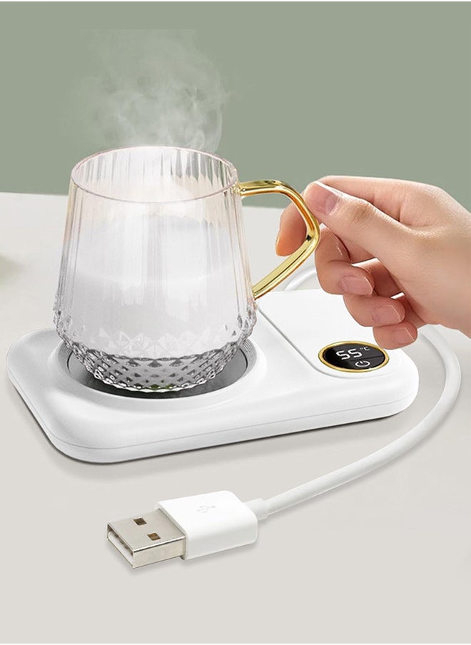 CATANES Coffee Mug Warmer, Electric Cup Heater with LCD Display, Digital Temperature 55-75°C Adjustable, USB-Powered, ABS Material - White  - Image 1