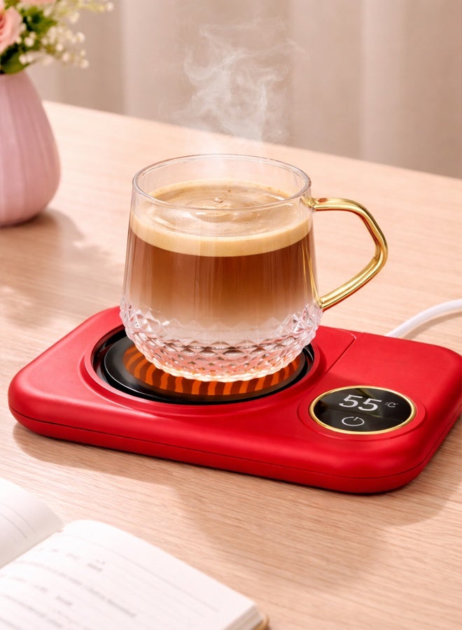 CATANES Coffee Mug Warmer, Electric Cup Heater with LCD Display, Digital Temperature 55-75°C Adjustable, USB-Powered, ABS Material - Red - Image 2