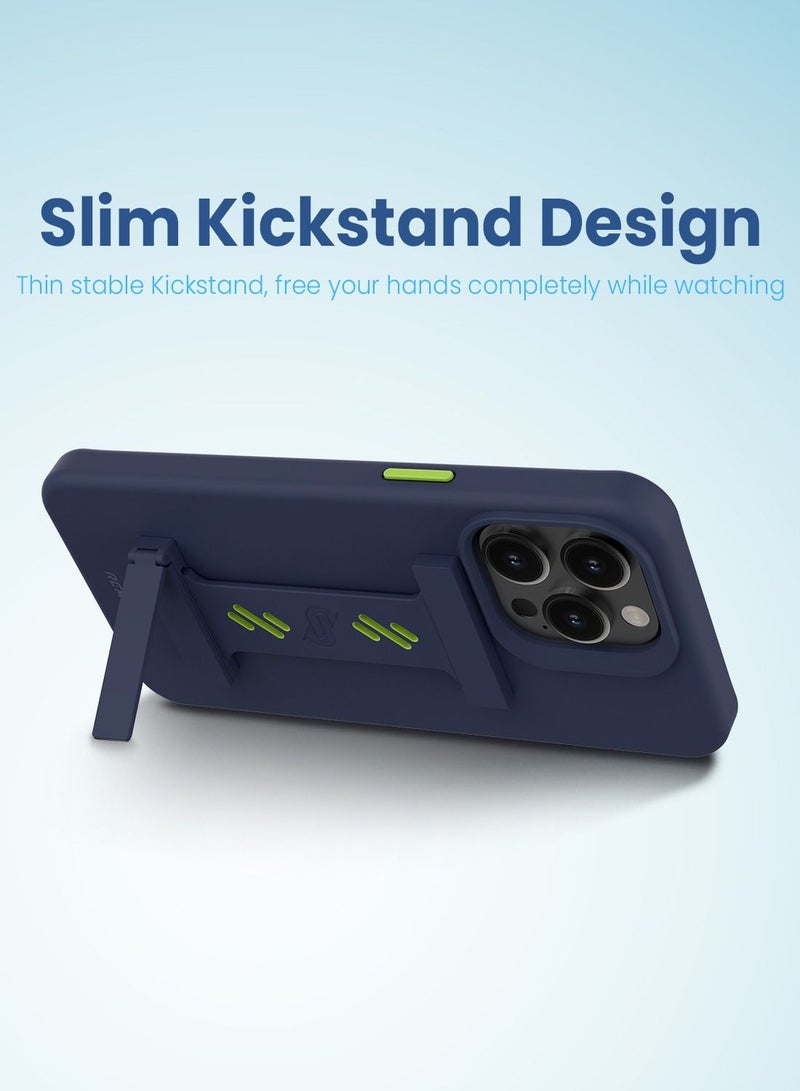 Remson حزام قبضة الهاتف Remson Mag-X مع حامل هاتف مغناطيسي (أزرق بحري/أخضر نيون) - Image 3