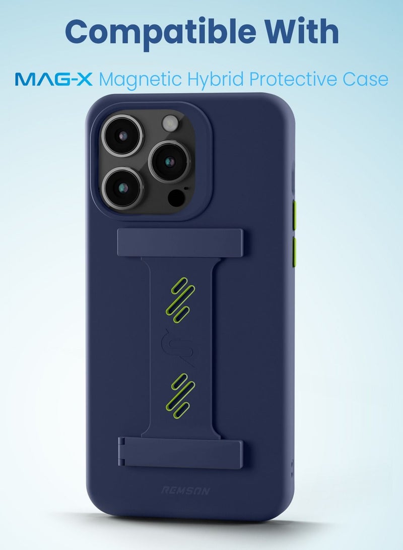 Remson حزام قبضة الهاتف Remson Mag-X مع حامل هاتف مغناطيسي (أزرق بحري/أخضر نيون) - Image 5