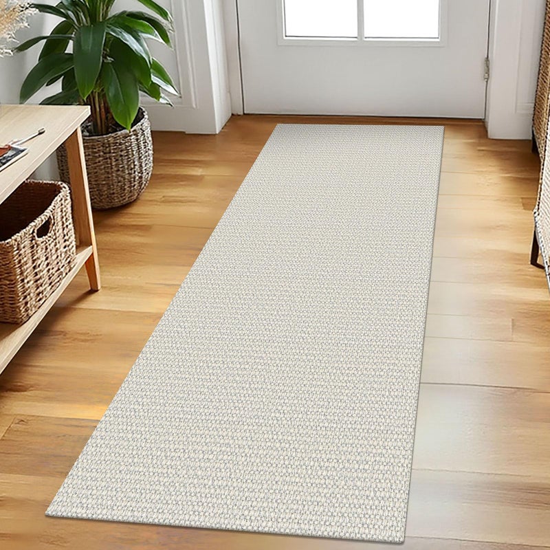 EARTHALL Woven Runner Rug 2x5 Ft Washable Runners for Hallways Cotton Rubber Backed Kitchen Runner Braided Indoor Floor Carpet Runners for Entryway, Hallway, Kitchen, Bedroom, Cream/Grayish - Image 1
