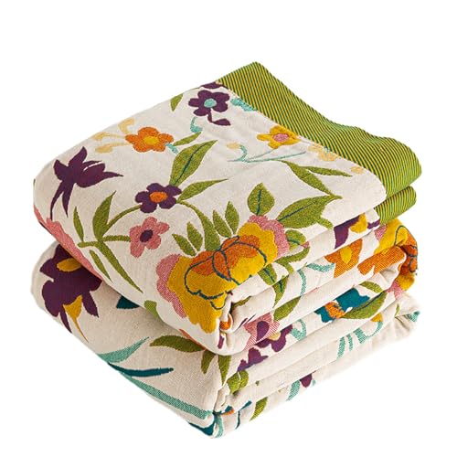VANJOROY Boho Throw Blanket 100 Organic Cotton Breathable Ultra Soft 91 x 98 Bed Quilt Throw All Season Floral Rustic Farmhouse Decor Luxury Reversible Blanket for Sofa Couch Chair and Gift - Image 1