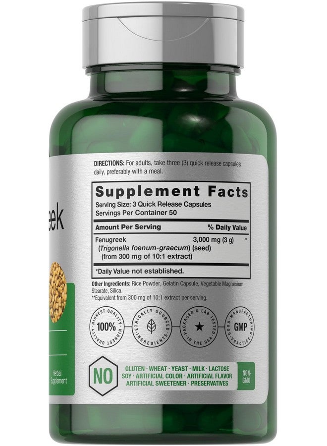 Horbäach Fenugreek Capsules 3000 mg | 150 Count | Non-GMO & Gluten Free Extract | Fenugreek Seeds - Image 2