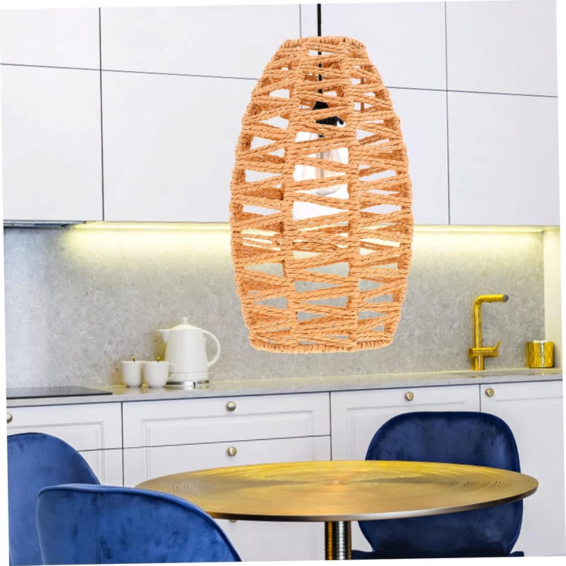 klarako 3pcs Restaurant Room A Light Decorative House Khaki Household Cover Paper Woven Home Imitation Dome for Retro Handwoven Faux Chinese Living Bulb Rustic Style Shade Hanging - - Image 2