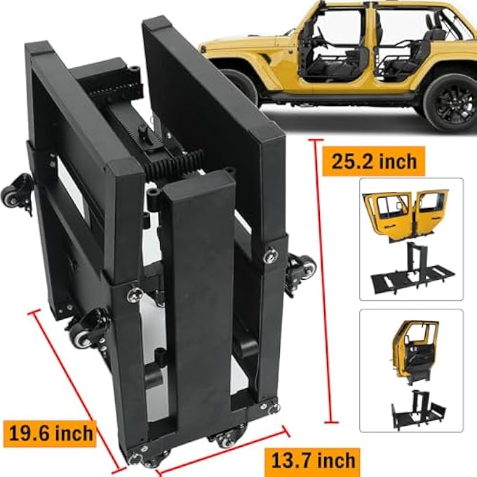rayihni Sliding Door Storage Hanger Rack Transformable 2 Doors/4 Doors with Dust Cover Movable Car Door Holder Cart Compatible with 2007-2024 Wrangler JK JKU JL Gladiator - Image 3