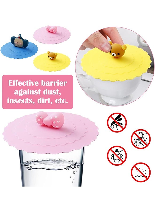 3 قطع غطاء كوب زجاجي من السيليكون الكرتوني، أغطية أكواب مضادة للغبار قابلة لإعادة الاستخدام، أغطية أكواب زجاجية للمشروبات من السيليكون الملائمة للطعام، غطاء كوب مستدير إبداعي كاواي للقهوة، القدح، مضاد للغبار، ختم الشفط - Image 5