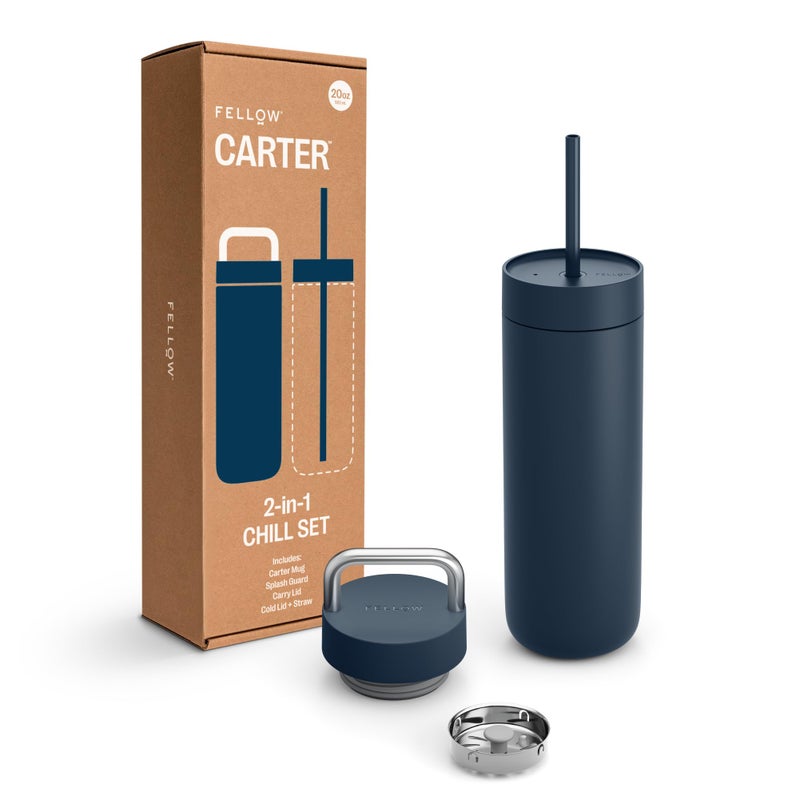 Fellow 20 oz Carter Water Bottle with 2 Lids LeakProof Lid with Metal Handle Cold Lid with Straw Ceramic Interior VacuumInsulated Stainless Steel Stone Blue - Image 2