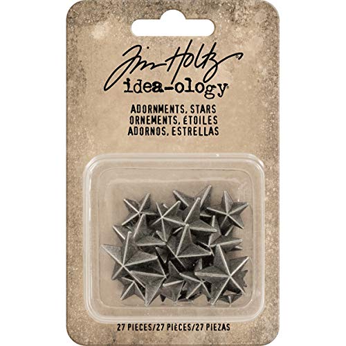 Tim Holtz Idea-ology Adornments Stars, Antique Nickel Finish, Various Sizes, Package of 27 Stars (TH93562) - Image 2